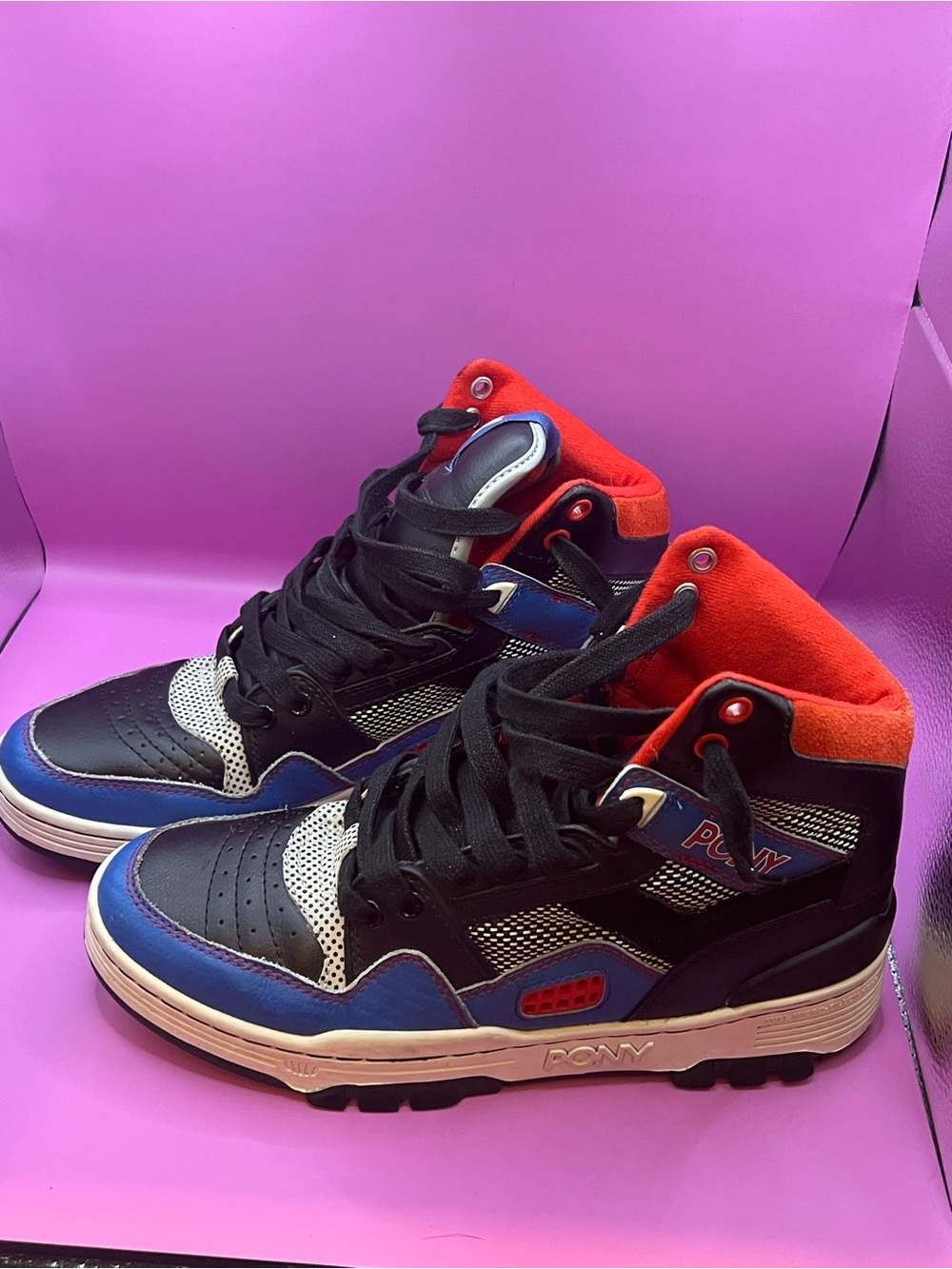 Pony Red, Blue & Silver High-Top Sneakers